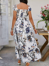 Devine Smocked Printed Short Sleeve Maxi Dress OutfitFlow